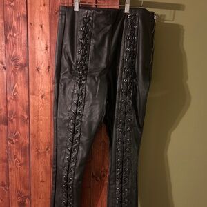Topshop Faux Leather Percy Lace Up Skinny Pants High Waisted Black Size 10